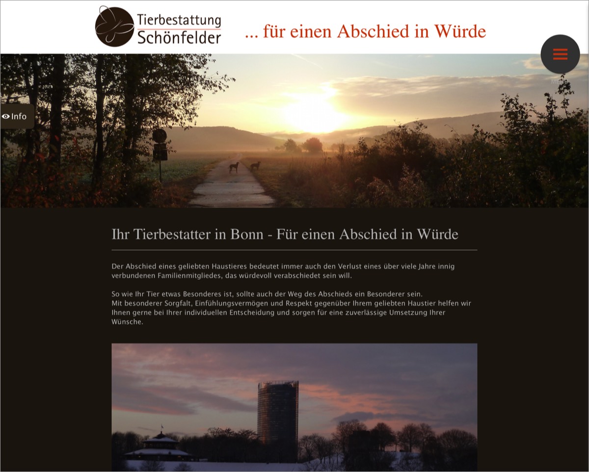 Ein Bild der Webseite der Tierbestattung Schönfleder in Bonn